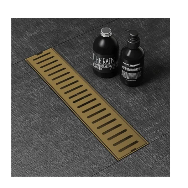 Luxury PVD Coating Shower Drain Channel PREMIUM QUALITY SS 304 GRADE | 16 x 4 Inch Waste Water Floor Drain Channel with Cockroach Trap & Side Hole - 12"