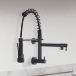 Designer Sink Faucet Brass Wall Mount Sink Tap with 2 Spout/Double Handle High Arc (360 Degree) Spring Pull Out Tap for Kitchen Sink (Black)