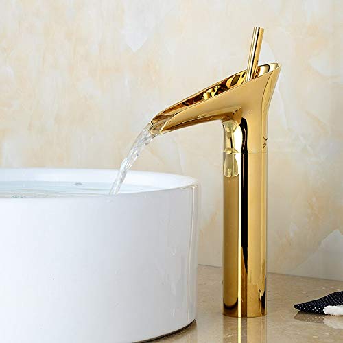 Luxury Series Qua Extended Body Hot & Cold BRASS Basin Mixer Basin Tap (Gold) - gold